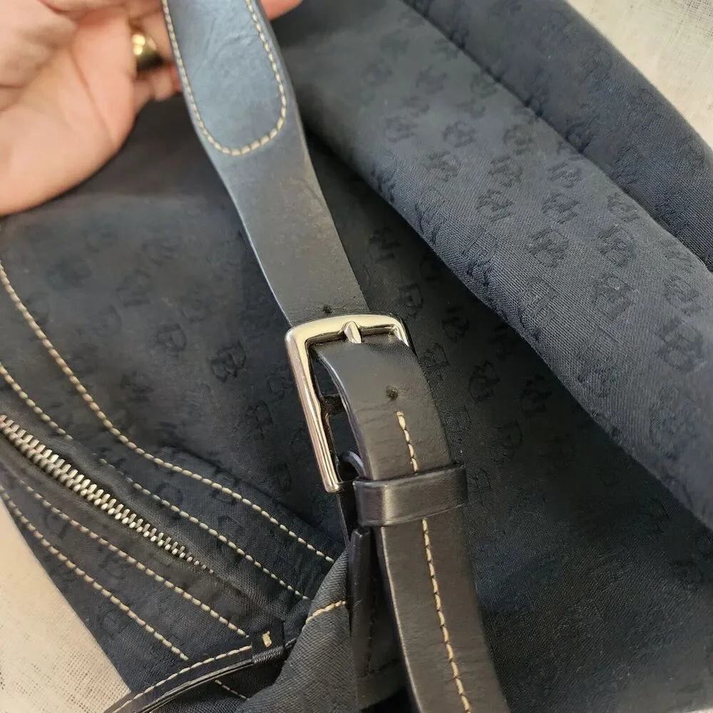 Dooney & Bourke Black Shoulder Bag Purse Handbag DB Logo Canvas Leather Strap